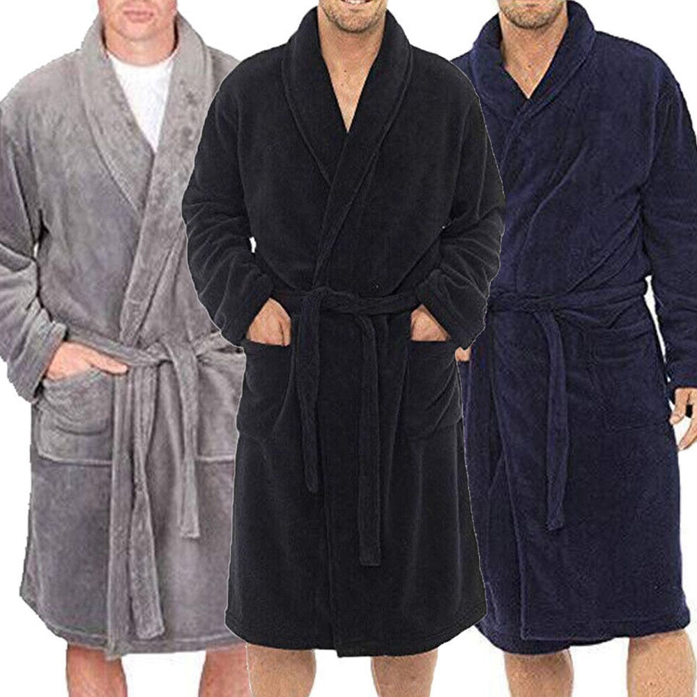 Men's Bathrobe Man Winter Warm Casual Flannel Robe Sleepwear Long Sleeve Plush Shawl Male Bath Robe Lounge Nightgown Home Clothes