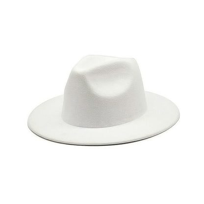 Autumn Winter Women Felt Hat Fedoras Big Brim Hats For Women British Style Vintage Church Hats Lady Flat Brim White jazz cap