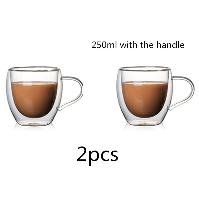 2-4-6Pcs/set 80/250/350/450ML Double Wall Glass Cup Transparent Handmade Heat Resistant Tea Drinking Cups Espresso Coffee Cup Set