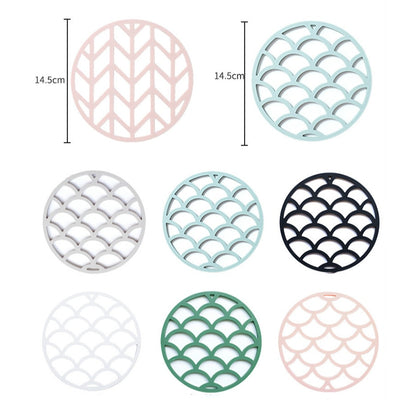 Round Dining Table Mat Coaster Cup Hollow Out Fish Scale Flower Design Kitchen Insulation Hot Pad Silicone Placemat