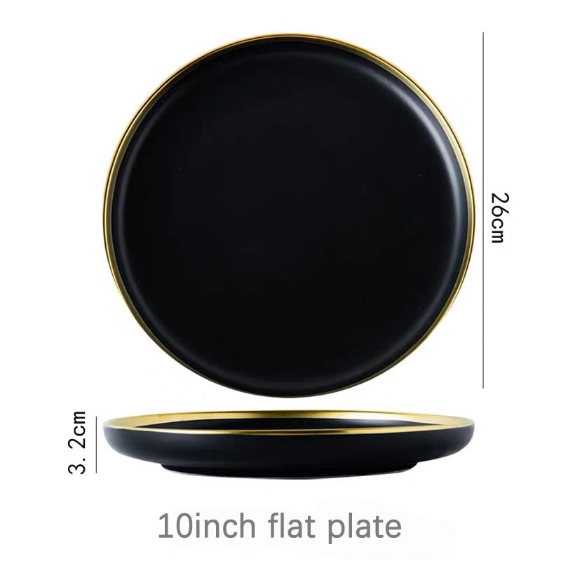 Schwarz Geschirr Set Keramik Teller Gerichte Platten und Schalen Set Lebensmittel Platte Salat Suppe Schüssel Geschirr Set für Restaurant
