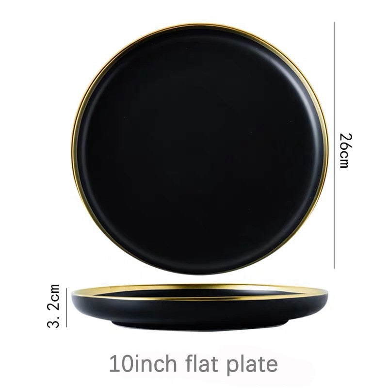 Black Dinnerware Set Ceramic Plates Dishes Plates and Bowls Set Food Plate Salad Soup Bowl Tableware Set for Restaurant