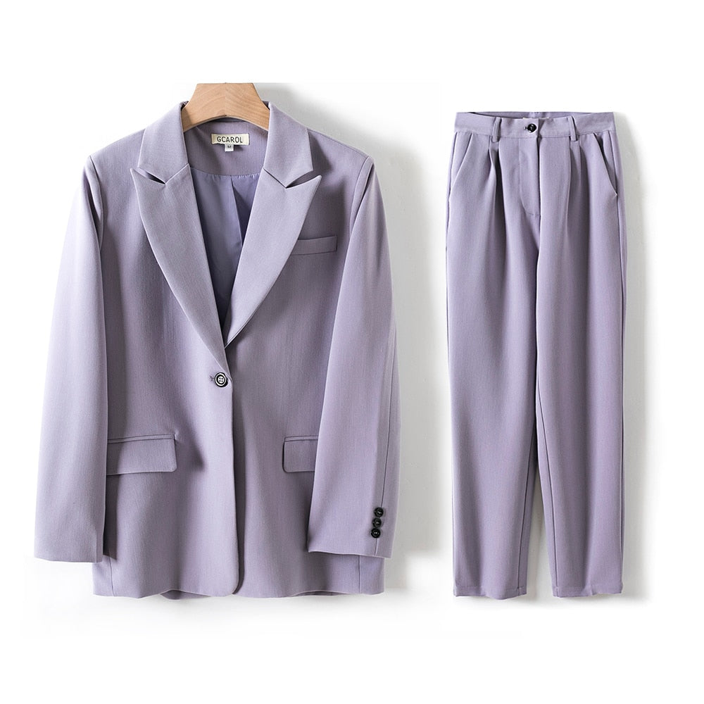 Women Blazer And Pants Sets Two Pieces OL Single Breasted Jacket Formal Suit Pleated Trousers Spring Autumn Winter