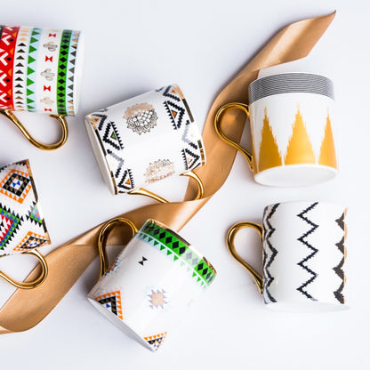 Luxury Gold Totems Mosaic Geometric Flamingo Ceramic Coffee Mug Coffee Cup Gold Breakfast Milk Water Cup Couple Creative Gifts