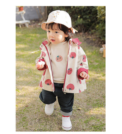 Spring Autumn Girls Windbreaker Coat Jackets Baby Kids Flower Embroidery Hooded Outwear