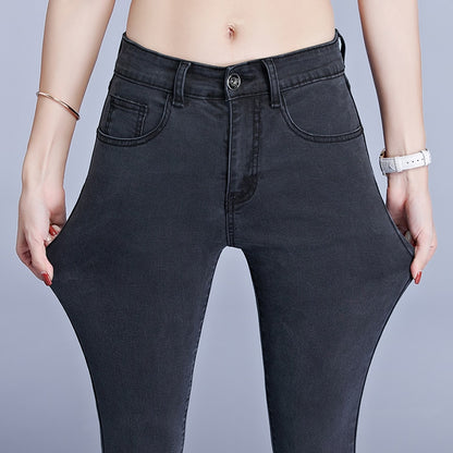 Jeans for women mom jeans blue gray black woman High Elastic 36 38 40 Stretch Jeans female washed denim skinny pencil pants