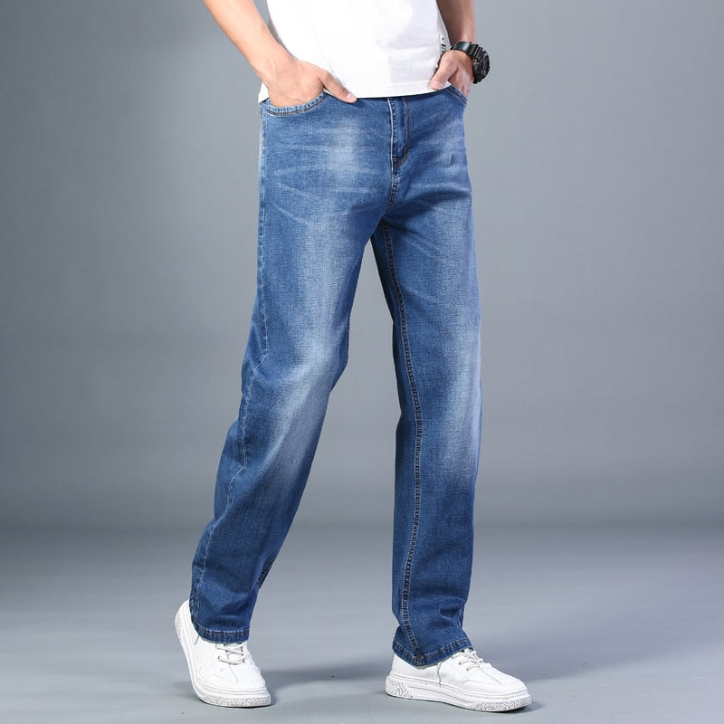 6 farben Frühling Sommer männer Dünne Gerade-bein Lose Jeans Klassische Stil Erweiterte Stretch Baggy Hosen Männlichen Plus größe 40 42 44