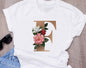 Custom name letter combination women High quality printing T-shirt Flower letter Font A BCDEFG short sleeve Clothing