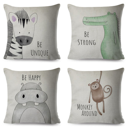 Nordic Style Be Brave Zebra Hippo Giraffe Pillow Case Decor Cute Animal Cushion Cover for Sofa Lion Fox Polyester Pillowcase