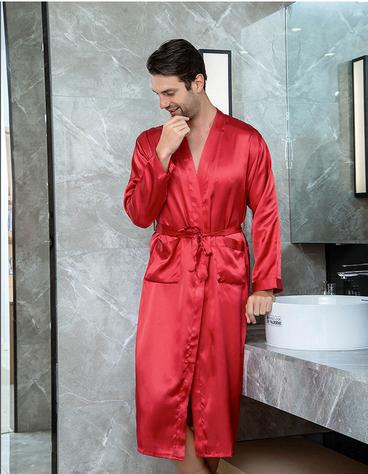 Groomsman Robe Summer Casual Nightwear V-neck Kimono Yukata Bathrobe Gown Men Silk Satin Nightgown Sleepwear Home Clothes Xxl