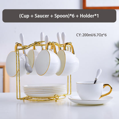 Elegante Bone China Tee-Set Porzellan Duftenden Tee Tasse Keramik Topf Floral Teekanne Set Café Becher Kaffee Tasse Weiß Gold teetasse Teaset