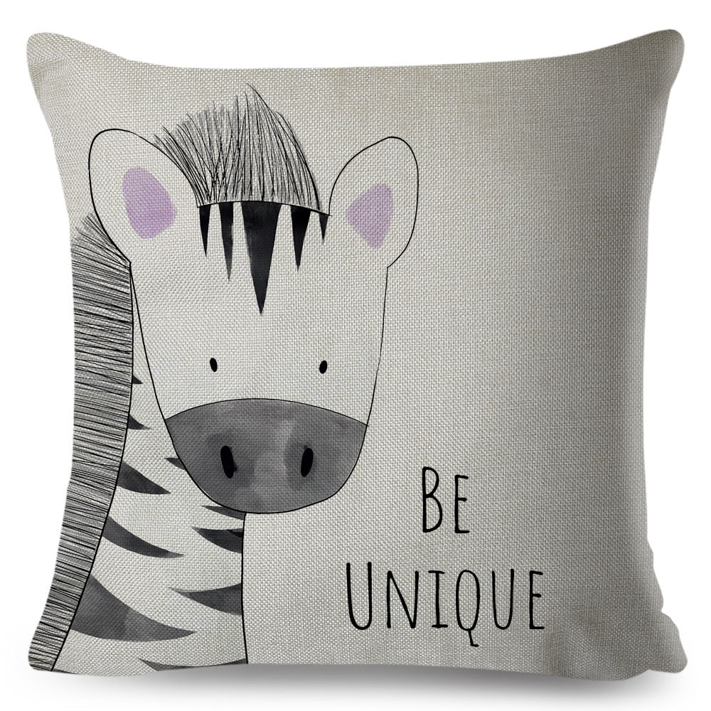 Nordic Style Be Brave Zebra Hippo Giraffe Pillow Case Decor Cute Animal Cushion Cover for Sofa Lion Fox Polyester Pillowcase