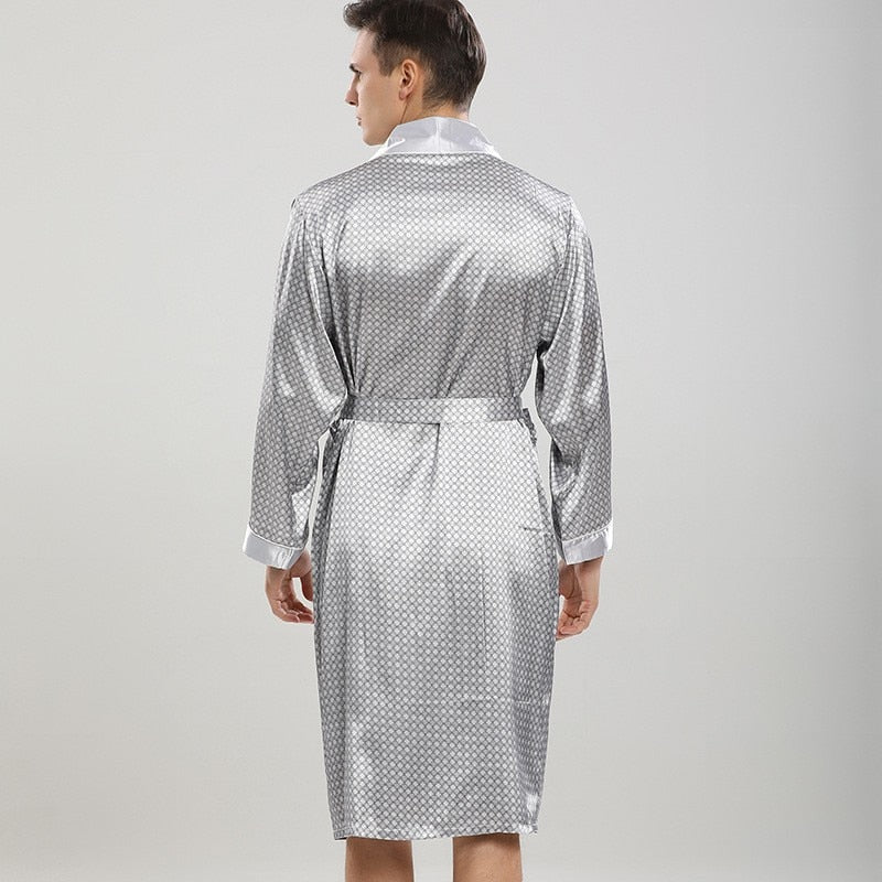 Men Robe Sets Satin Kimono Gown Male Nightwear Bathrobe Faux Silk 2PCS Robe &amp; Shorts Suit Casual Sleepwear Lounge Wear Homewear