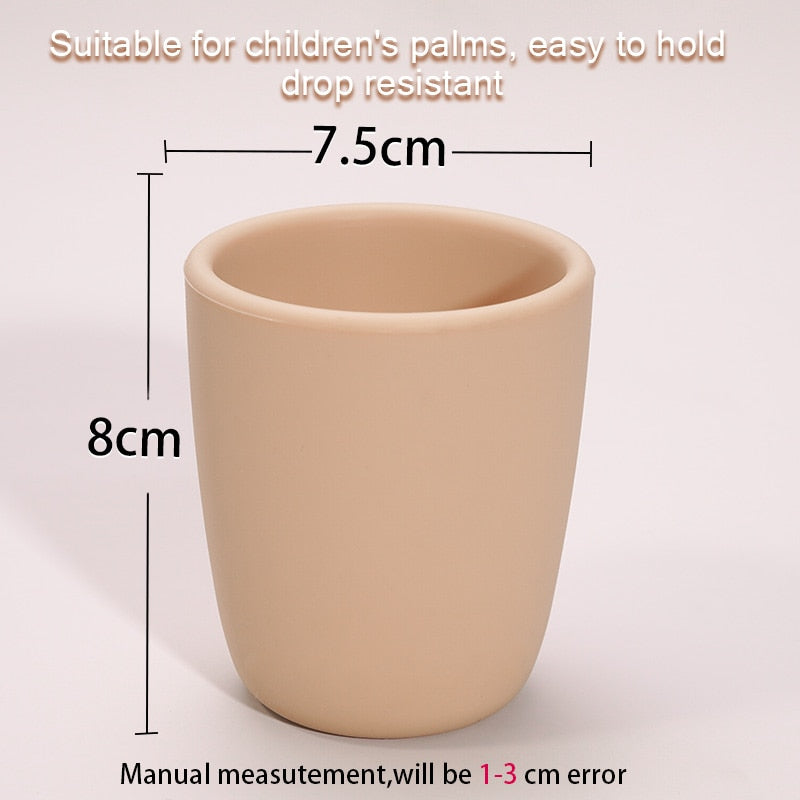Portable Pure Color Baby Snack Cup Anti Scalding Food Grade Silicone Water Cup Learning To Drink Cup For Children