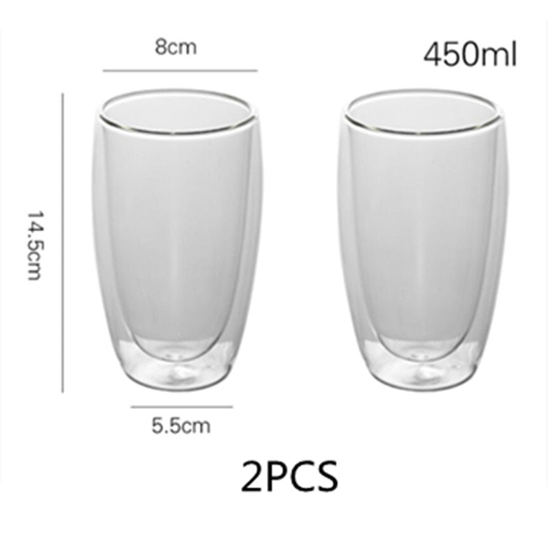 2-4-6Pcs/set 80/250/350/450ML Double Wall Glass Cup Transparent Handmade Heat Resistant Tea Drinking Cups Espresso Coffee Cup Set