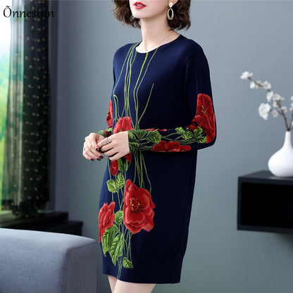 Fashion Long Sleeve Sweater Print Floral Knitwear Jumper