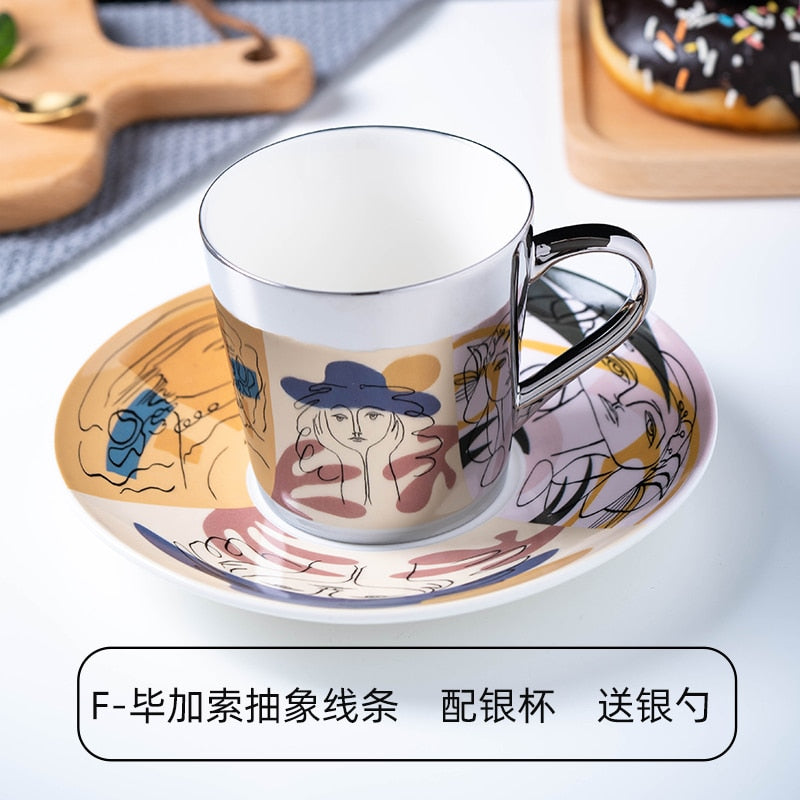 Ins Mirror Reflection Cup Coffee Mug Picasso Ceramic Coffee Cup and Saucer Set lion Funny Mugs for Friend Birthday Best Gift