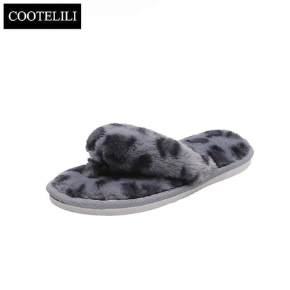 Woman Slippers Winter Shoes For Women Platform Home Slippers Faux Fur Warm Shoes Mid Heel Female Slides Plus Size 42