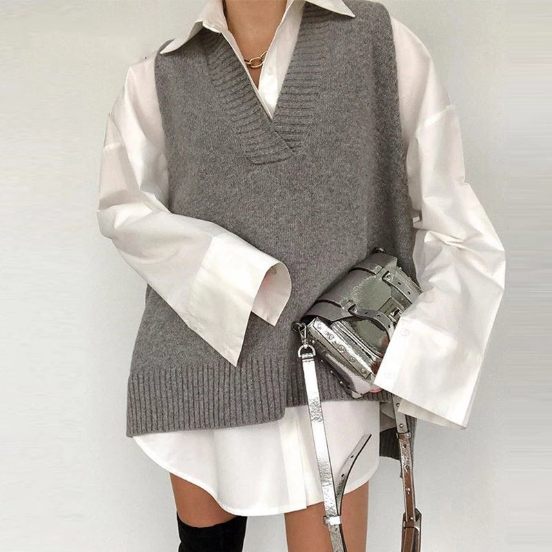 V-neck Knitted Sweater Vest Women 2023 New Korean Cashmere Loose Vest