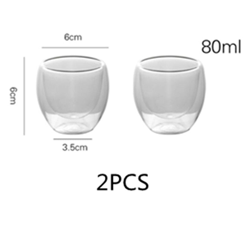 2-4-6Pcs/set 80/250/350/450ML Doppel Wand Glas Tasse Transparent Handgemachte Wärme Beständig Tee trinken Tassen Espresso Kaffee Tasse Set