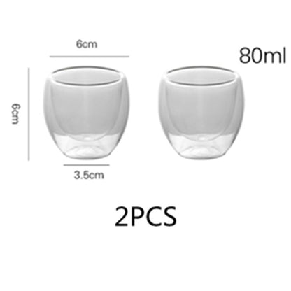 2-4-6Pcs/set 80/250/350/450ML Double Wall Glass Cup Transparent Handmade Heat Resistant Tea Drinking Cups Espresso Coffee Cup Set