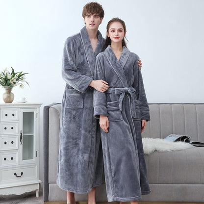 Plus Größe 3XL Männer Robe Winter Flanell Weiche Kimono Kleid Liebhaber Ultra Große Lange Bademantel Nachtwäsche Dicke Warme Frauen Nachtwäsche