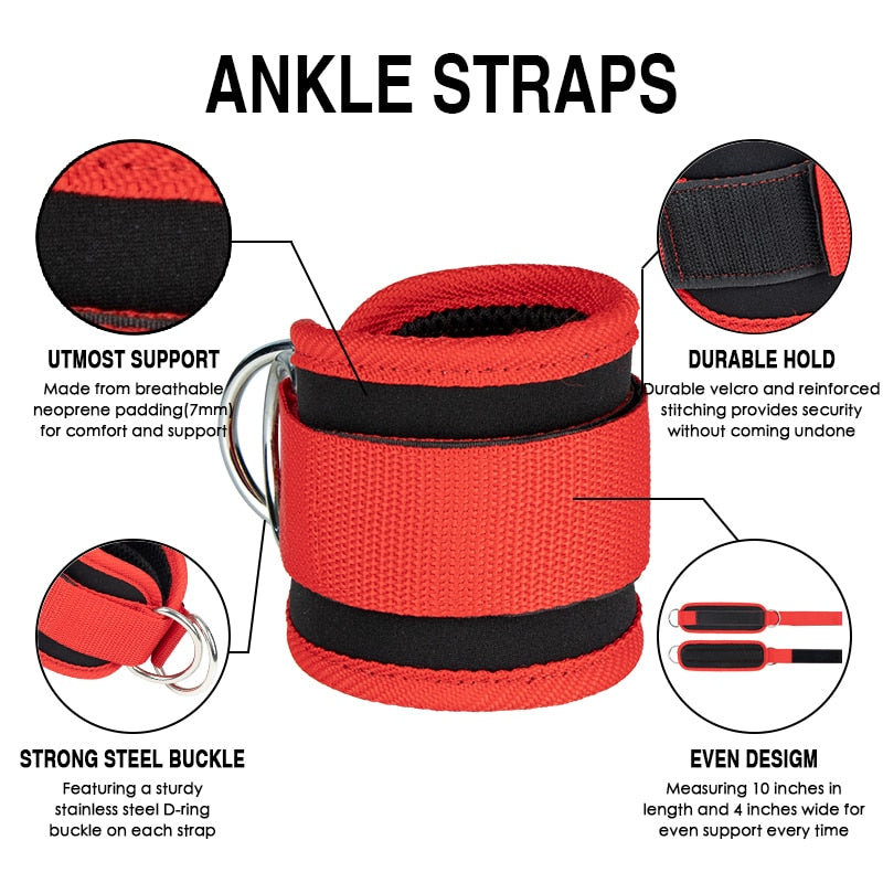 Cable Ankle Straps For Cable Machines Leg Exercises Double D-Ring