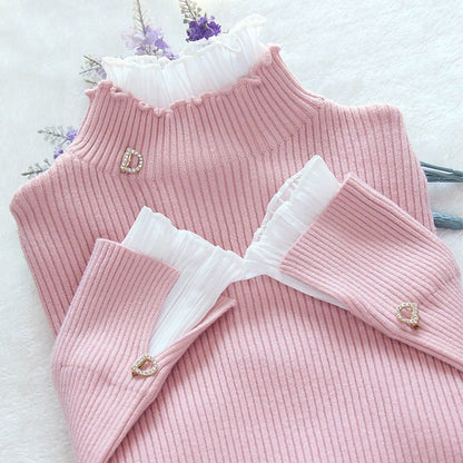 Trumpet Sleeve Top Solid Color Knitwear Trend Sweater