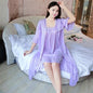 Robe Gown Sets Women 2pcs Solid Ice-silk Trendy Casual Lace Up Home Popular 3XL Loose Sleepwear Sexy Thin Womens Women Bathrobe Chic