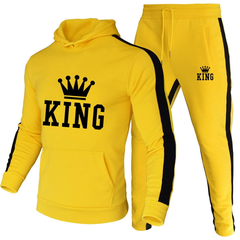 King Tracksuit Men Sets Winter Hoodies Pants 2 Piece Running Hoodies Men Autumn Sweatshirt Sport Joggers Sweatpants Suit Male