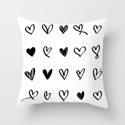 Geometric Cushion Cover Black and White Polyester Throw Pillow Case Striped Dotted Grid Triangular Geometric Art Pillow Cover
