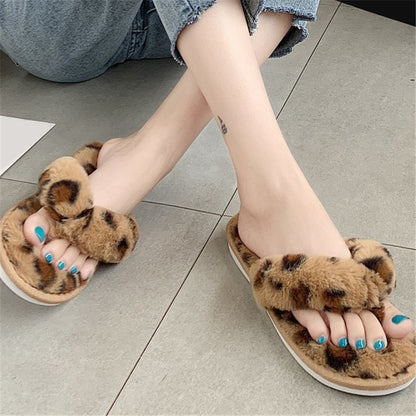 Woman Slippers Winter Shoes For Women Platform Home Slippers Faux Fur Warm Shoes Mid Heel Female Slides Plus Size 42