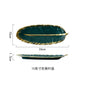 Luxury Ceramic Platter Tray with Glod Rim Green Leaf Glod Feather Jewelry Makeup Brush Storage Decorative Sushi Plate