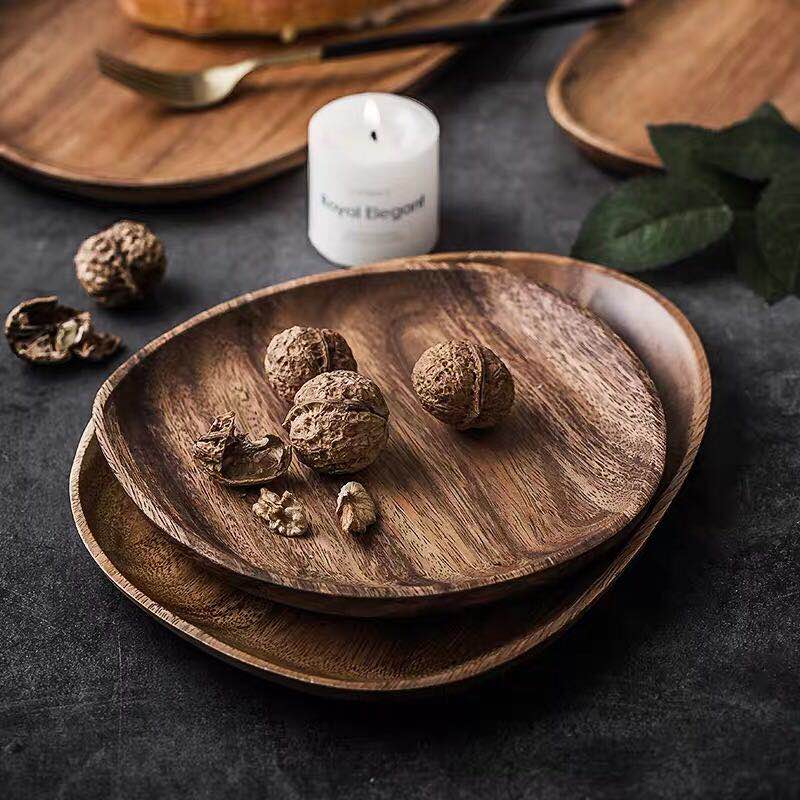 Whole Wood Lovesickness Wood Irregular Oval Solid Wood Pan Plate Fruit Dishes Saucer Tea Tray Dessert Plate Tableware Set