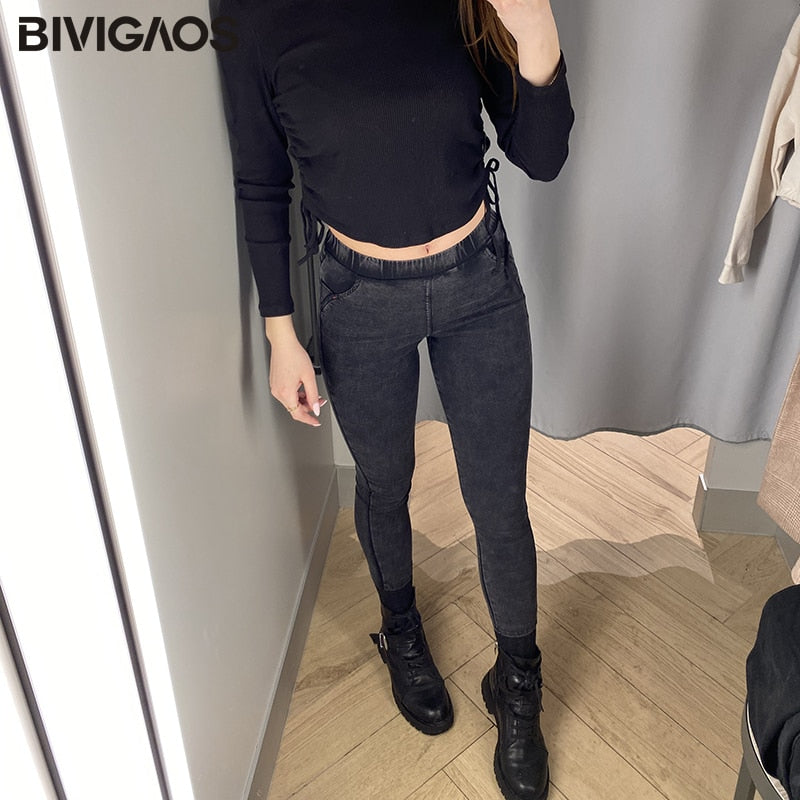 Frauen Jeans Bleistift Hosen Sand Gewaschen Stretch Jeans Leggings Koreanische Tasche Rote Linie Leggings Magie Schwarz Grau Jeggings