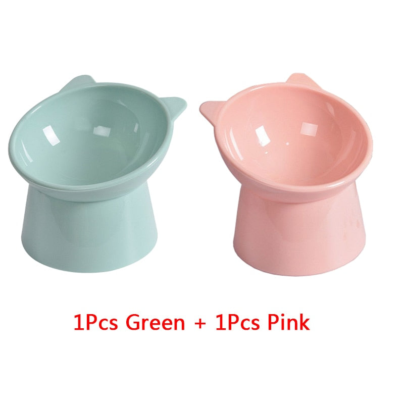 2pcs/set Cat bowl 45 ° neck protection high foot dogs apf cat food water bowl cute binaural pet feeding cup feeder bowls