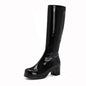 Frauen Patent Leder Stiefel 2023 Herbst Winter Hohe Ferse Plattform Mitte Wade Stiefel Für Frauen Bunte Mode Licht PU stiefel