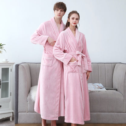 Plus Größe 3XL Männer Robe Winter Flanell Weiche Kimono Kleid Liebhaber Ultra Große Lange Bademantel Nachtwäsche Dicke Warme Frauen Nachtwäsche