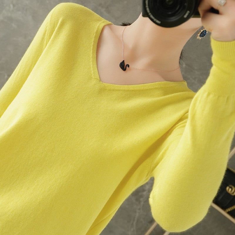 V-neck Knitwear Long Sleeve Loose Cashmere Sweater