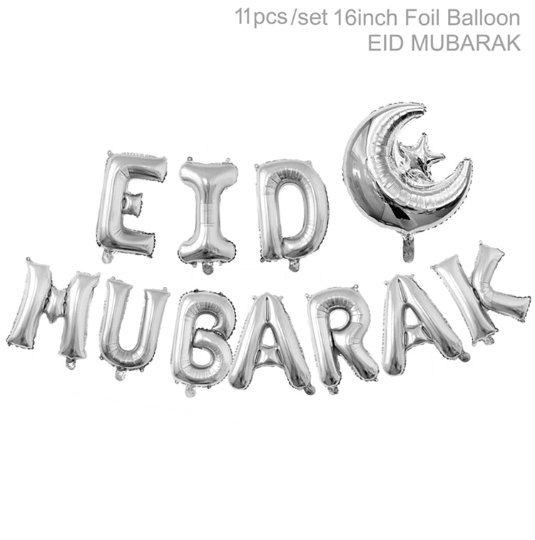 Eid Mubarak Banner Bunting Balloons Plates Napkins Tablecloth Kareem Ramadan Decoration Muslim Islamic Festival Party Supplies