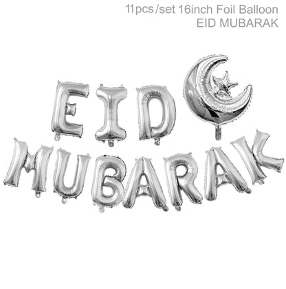 Eid Mubarak Banner Bunting Balloons Plates Napkins Tablecloth Kareem Ramadan Decoration Muslim Islamic Festival Party Supplies