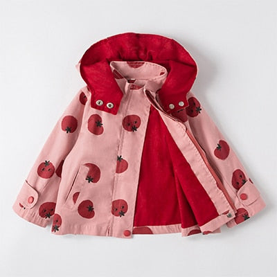Spring Autumn Girls Windbreaker Coat Jackets Baby Kids Flower Embroidery Hooded Outwear