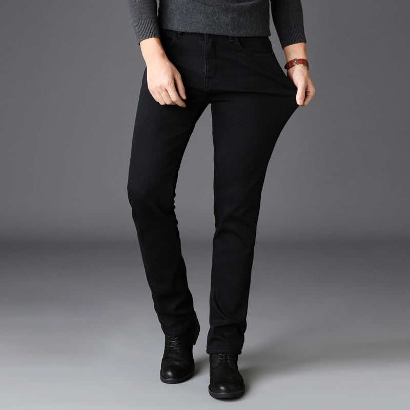 Men Stretch Black Jeans Classic Style Business Fashion Pure Black Slim-fit Denim Pants Male Brand Casual Trousers
