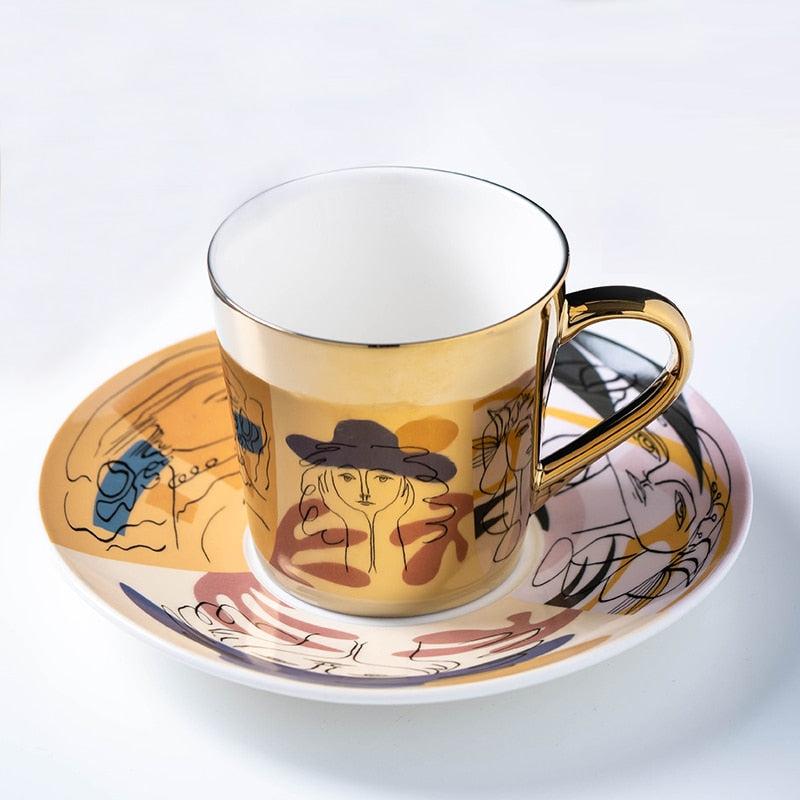 Ins Mirror Reflection Cup Coffee Mug Picasso Ceramic Coffee Cup and Saucer Set lion Funny Mugs for Friend Birthday Best Gift