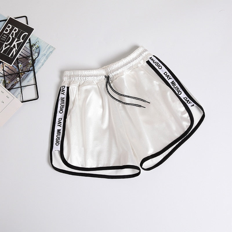 Jogger Brief Striped Sport Workout Shorts Women Lace Up