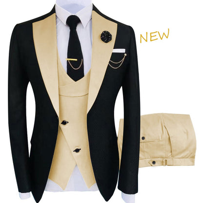 New Costume Homme Popular Clothing Luxury Party Stage Men's Suit Groomsmen Regular Fit Tuxedo 3 Peice Set Jacket+Pant+Vest