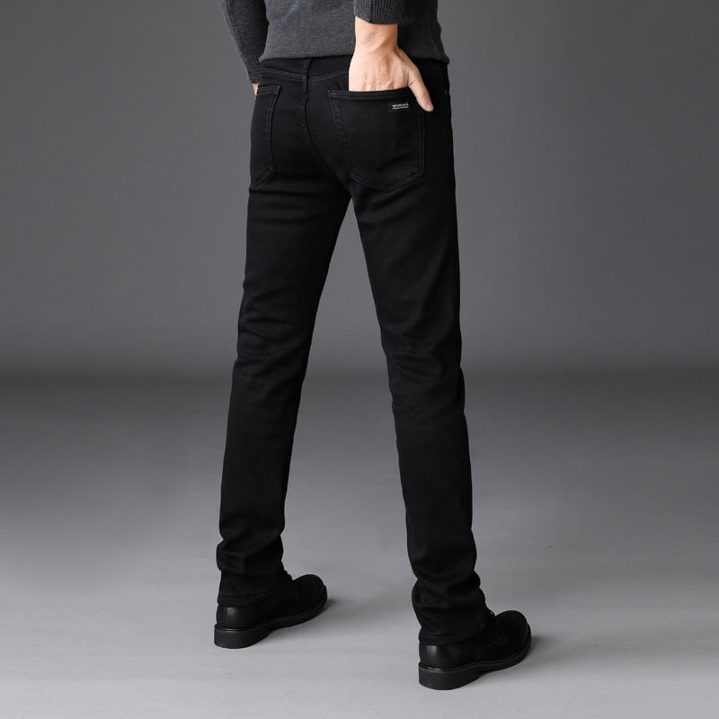 Männer Stretch Schwarz Jeans Klassische Art Business-Mode Reines Schwarz Schlank-fit Denim Hosen Männlichen Marke Casual Hosen