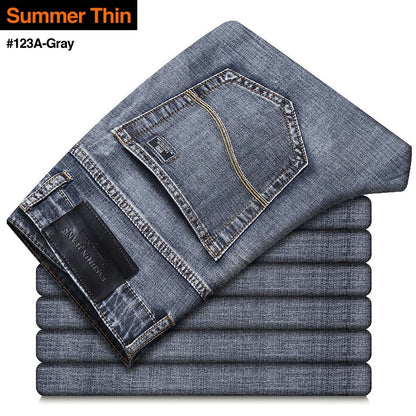 neue männer Stretch Regular Fit Jeans Business Casual Klassische Stil Mode Denim Hose Männlichen Schwarz Blau Grau Hosen