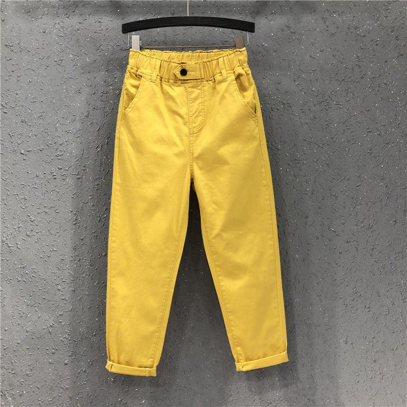 New Arrival Summer Women Harem Pants All-matched Casual Cotton Denim Pants Elastic Waist 6XL Size Yellow White Jeans D321