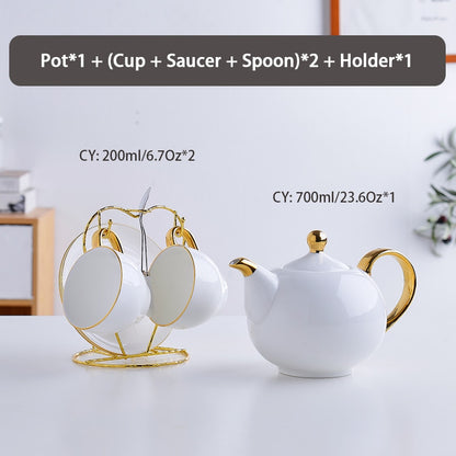 Elegante Bone China Tee-Set Porzellan Duftenden Tee Tasse Keramik Topf Floral Teekanne Set Café Becher Kaffee Tasse Weiß Gold teetasse Teaset